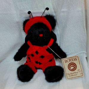 Biyds bear, "lady bugsley"  adorable black bear with red jumper. Wings. Headband